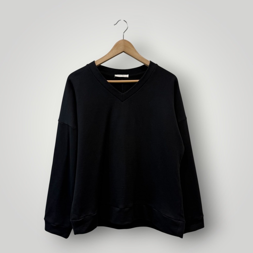 The Row Womens V-Neck Oversized Sweatshirt Black Cotton Jersey Drop Shoulder